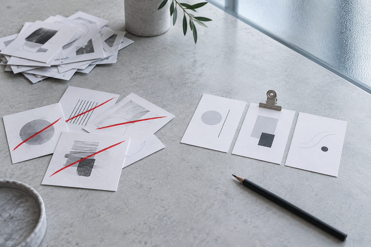 A planning table with campaign materials and a clear visual sign to stop