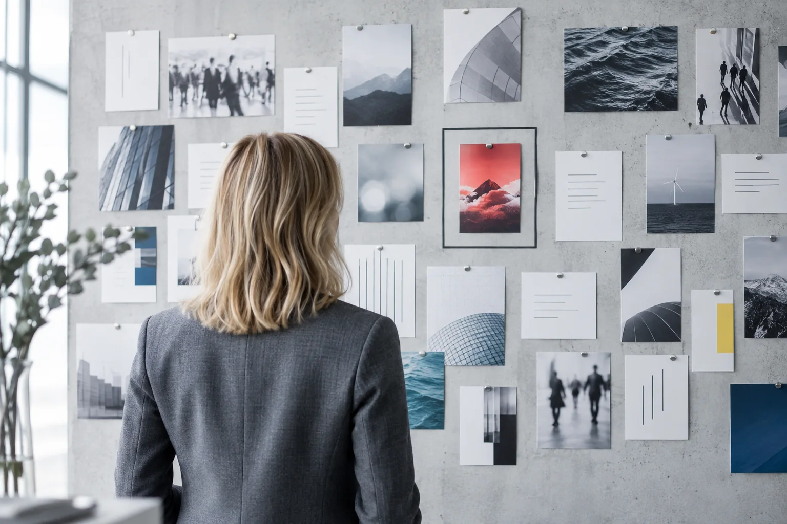 An editorial wall connecting story ideas and supporting materials
