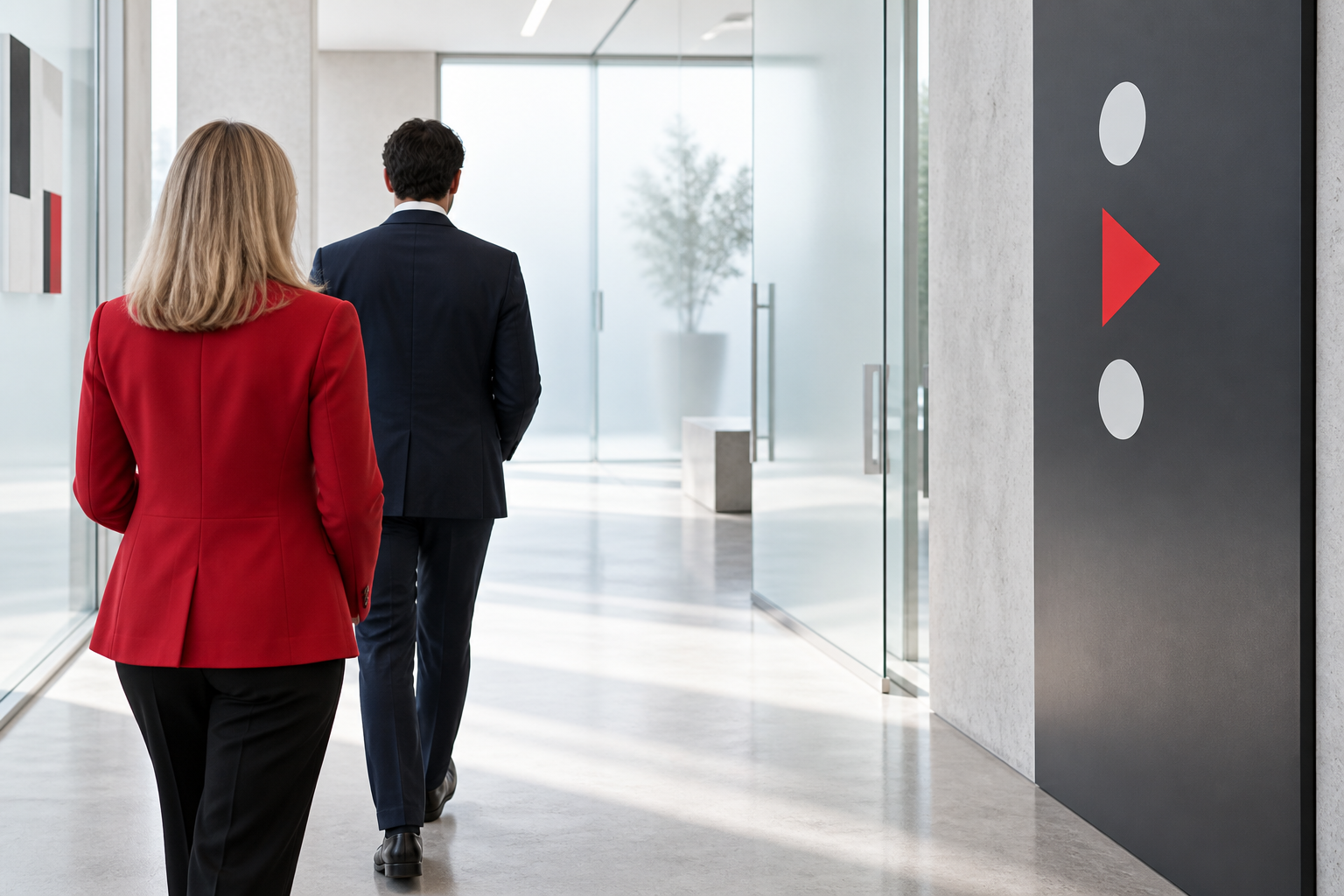 Two people arranging a clear sequence of decisions during a meeting
