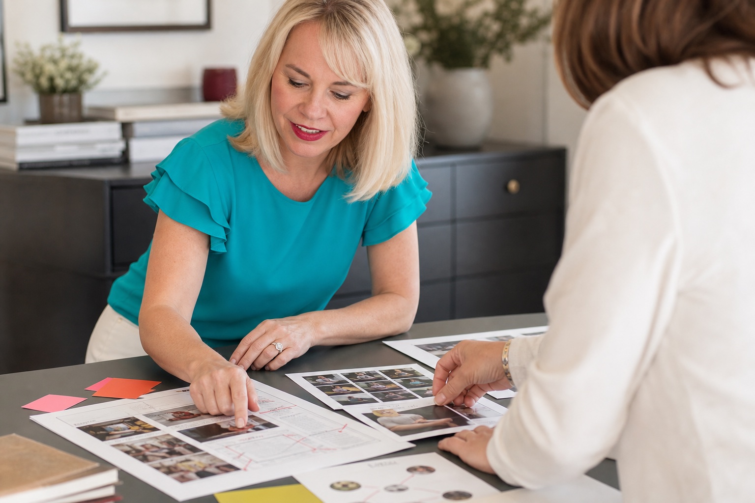 Lorri-Ann Carter working through a marketing story with a colleague